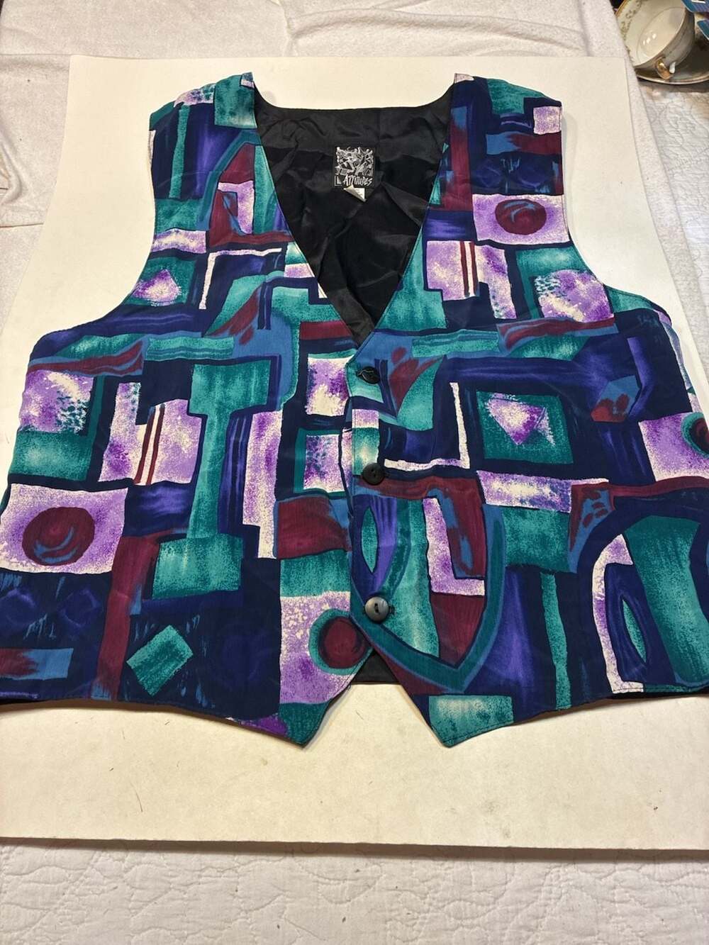 L.T. Attitudes Vintage 90s Abstract Geometric Print Microfibre Vest Size M